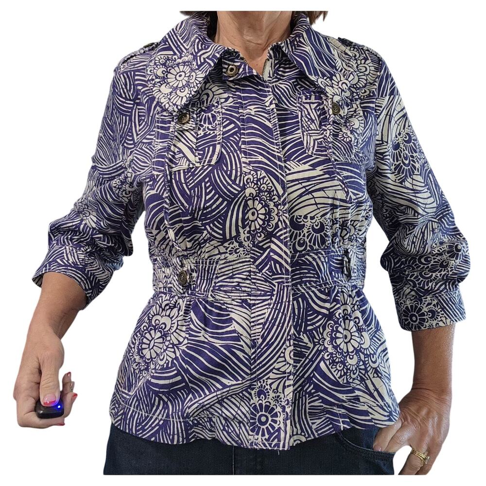 Coldwater Creek Size 16 Jacket/Top – 3/4 Sleeves, Adjustable Waist, Purple‑Blue